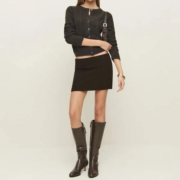 Reformation Carla Low Waist Mini Skirt Mole Brown Size 10 - Picture 4 of 10